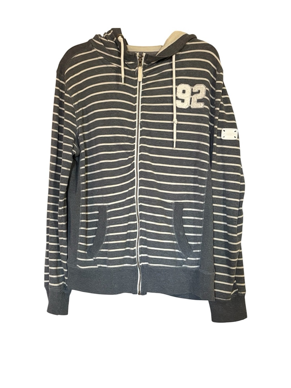 Carbon Gray and White Striped Hooded Bomber with '92 Patch